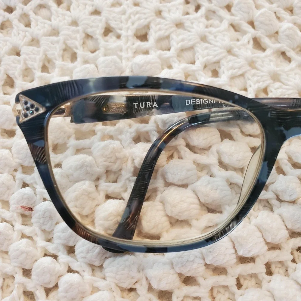 Tura R560 NAV Eyeglasses‎ Womens 55 16 135 Blue Tortoise Cat Eye Frames